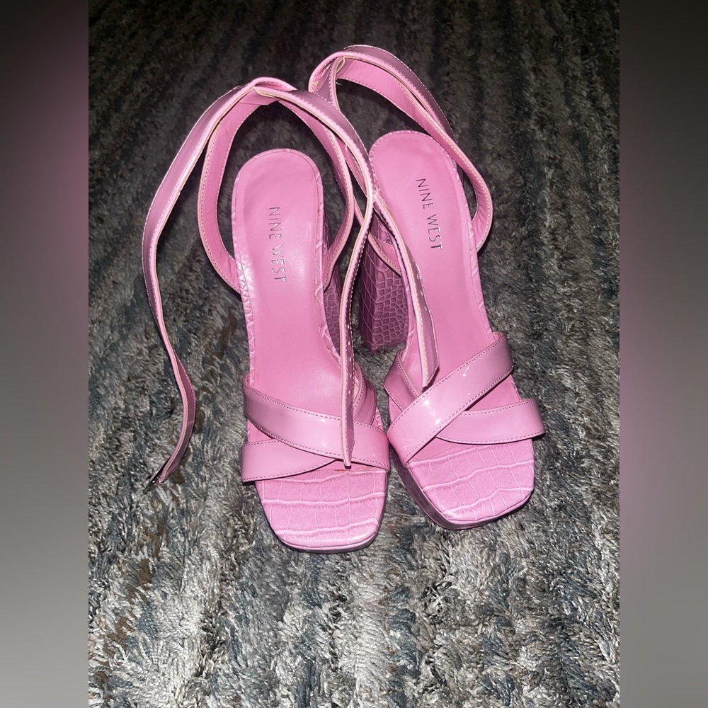 Nine West Pink Strappy Block Heel Sandals